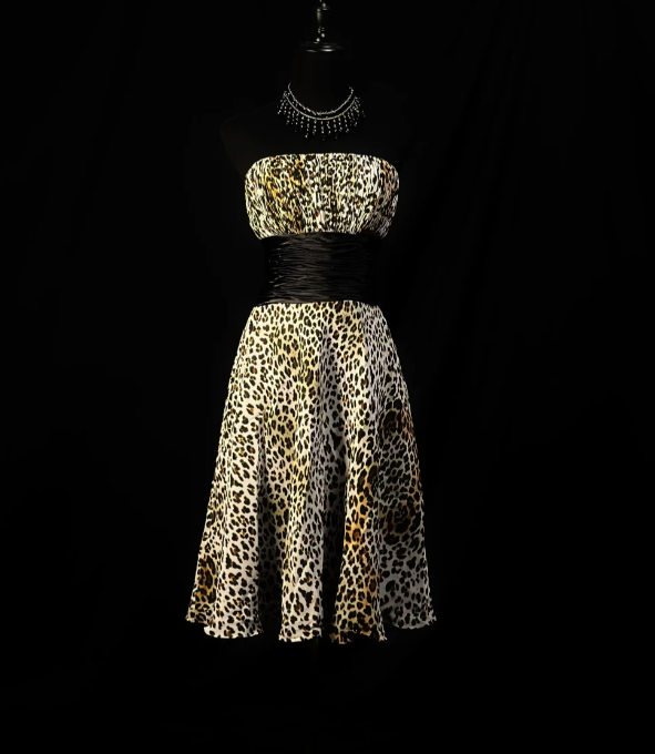 Vintage Leopard Chiffon Beaded Homecoming Dress Strapless Cocktail Dress - View 3 | VelvetHem