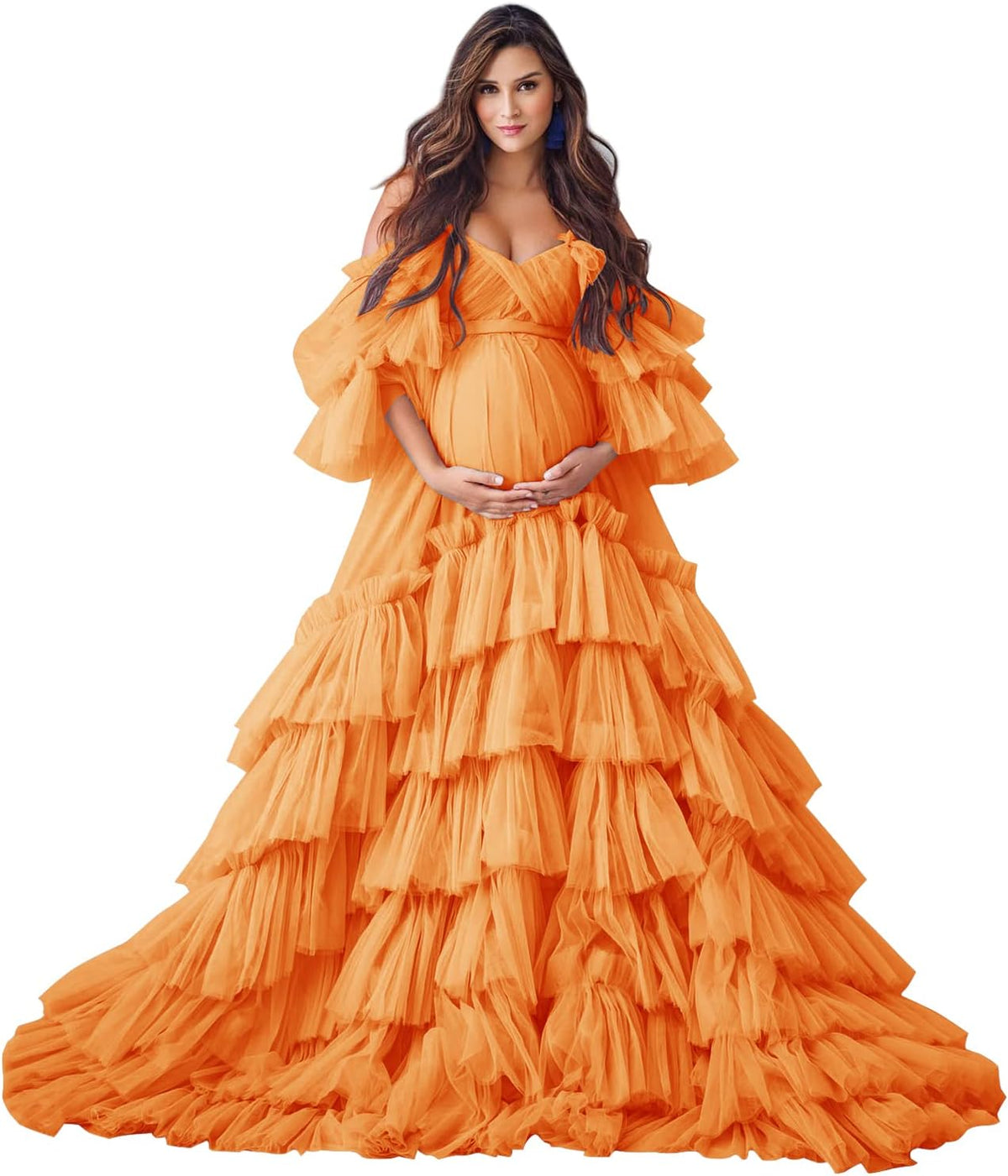 Puffy Tulle Robe Maternity Dress for Photoshoot Sheer Bridal Lingerie Wedding Gown Long Baby Shower Pregnancy Dresses