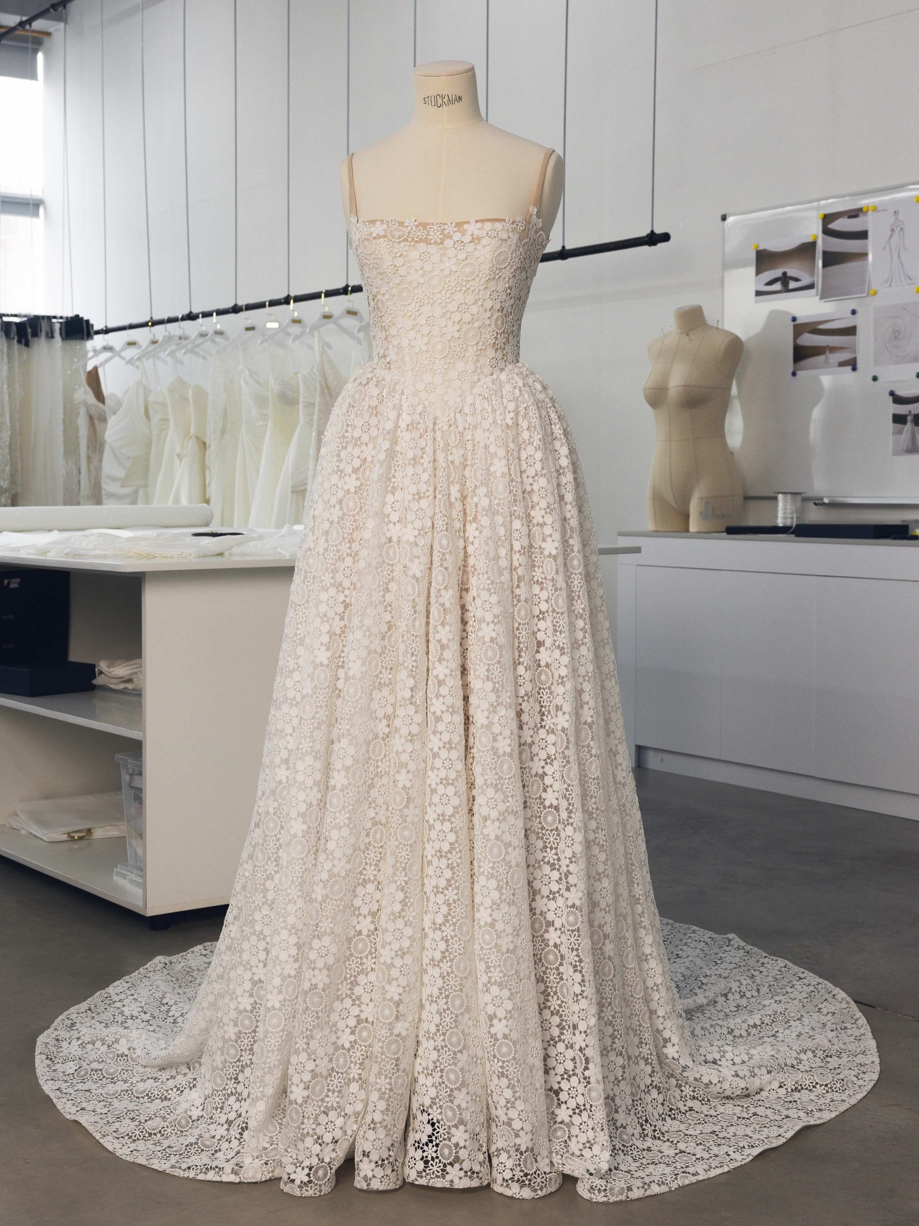 Floral Lace A-Line Square Neck Lace Up Back Princess Wedding Gown