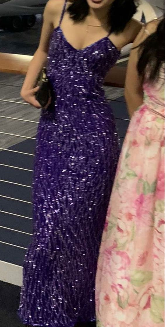 Shiny Purple Sequins Long Prom Dress Formal Mermaid Evening Dress