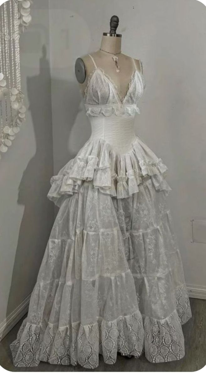 V Neck White Lace Long Prom Dress Simple Elegant Wedding Dress - VelvetHem