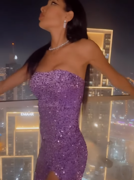 Sparkly Purple Strapless Sequin High Slit Mermaid Evening Dress Long Wedding Guest Dress Party Dress - View 3 | VelvetHem
