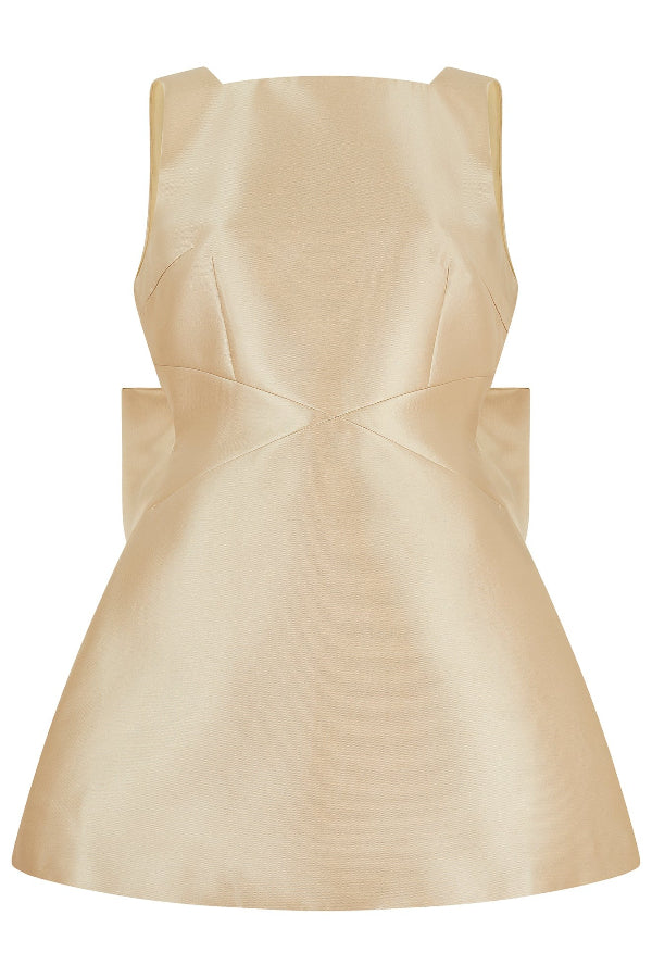 Daisy Premium Satin Mini Dress with Oversized Bow Detail and Square Neckline Wardrobe Essential