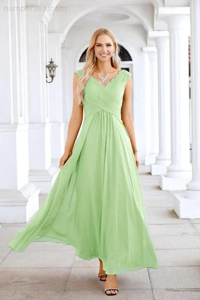 Ladies Chiffon V Neck Sleeveless Floor Length Bridesmaid Evening Dress Wedding Party Evening Dress 28126 (ZD16989)