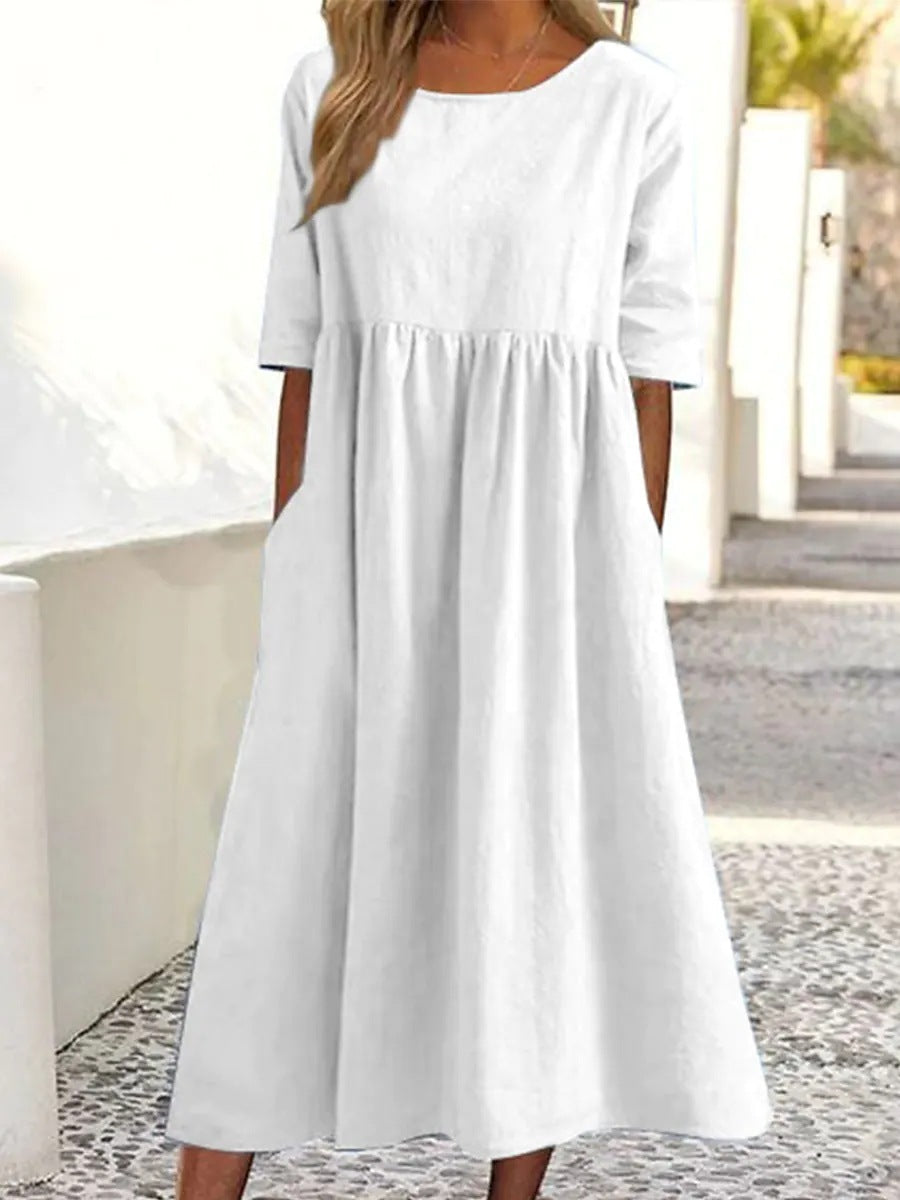Veronica Luxe Midi Dress with Three Quarter Sleeves Designer Edit