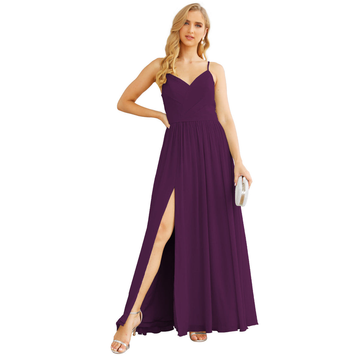 Spaghetti Strap Bridesmaid Dresses for Women Chiffon Long Formal Party Prom Gowns