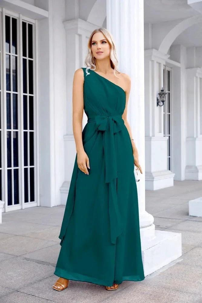 Ladies Chiffon One Shoulder Bridesmaid Evening Dress Wedding Party Evening Dress 28133 by numbersea