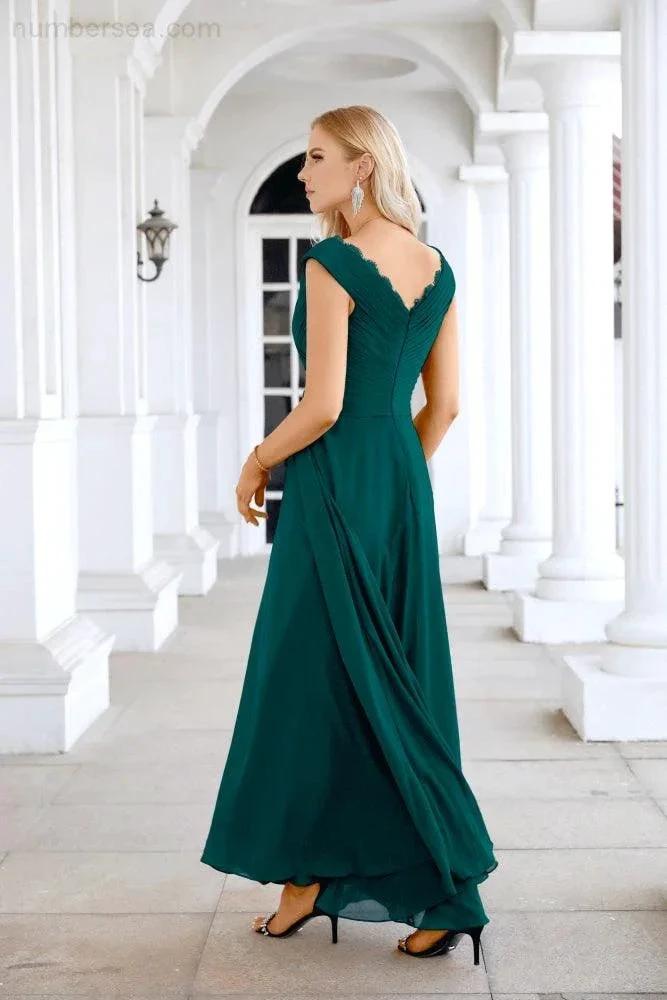 Ladies Chiffon V Neck Sleeveless Floor Length Bridesmaid Evening Dress Wedding Party Evening Dress 28126 (ZD16989)
