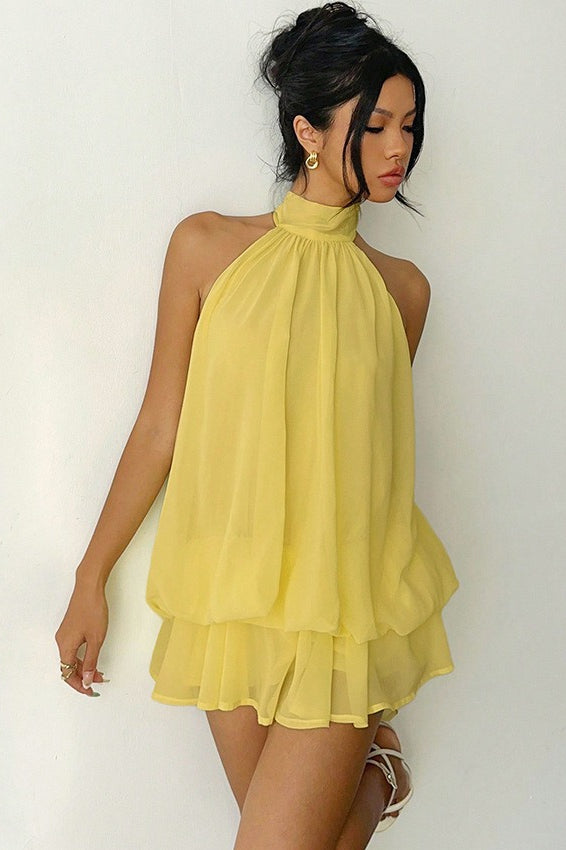 Chiffon Halter A Line Mini Dress