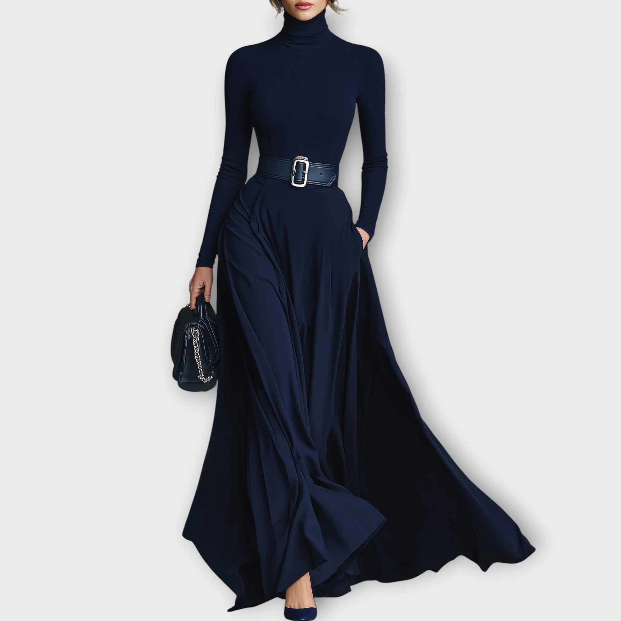 Celina | Belted High Neck Dress