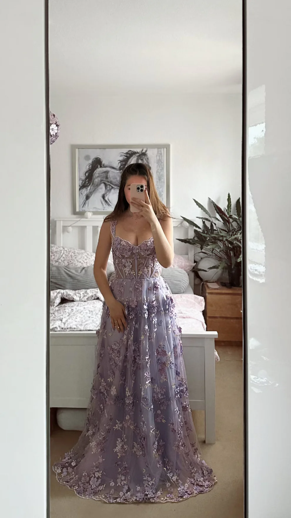 Pretty Tulle Lace Appliques Prom Dress,Lavender A Line Evening Dress