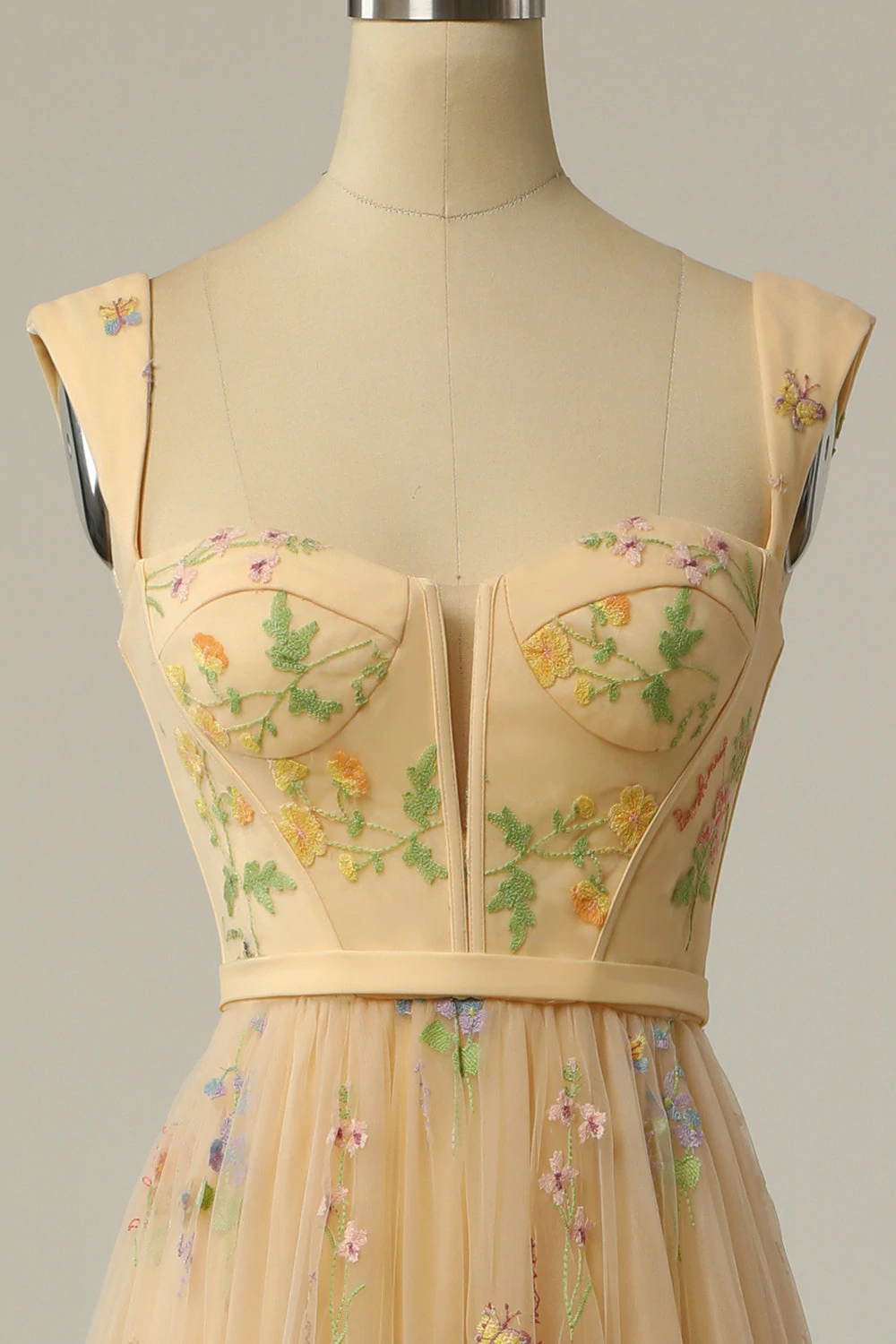 A Line Sweetheart Champagne Long Prom Dress with Embroidery - VelvetHem