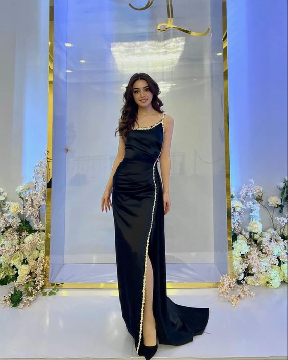 Elegant Black Sheath Evening Dress Black Reception Dress Y6400