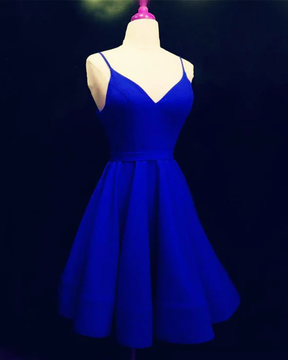 Spaghetti Straps V-neck Satin Homecoming Dresses Ball Gown Party Dress - VelvetHem