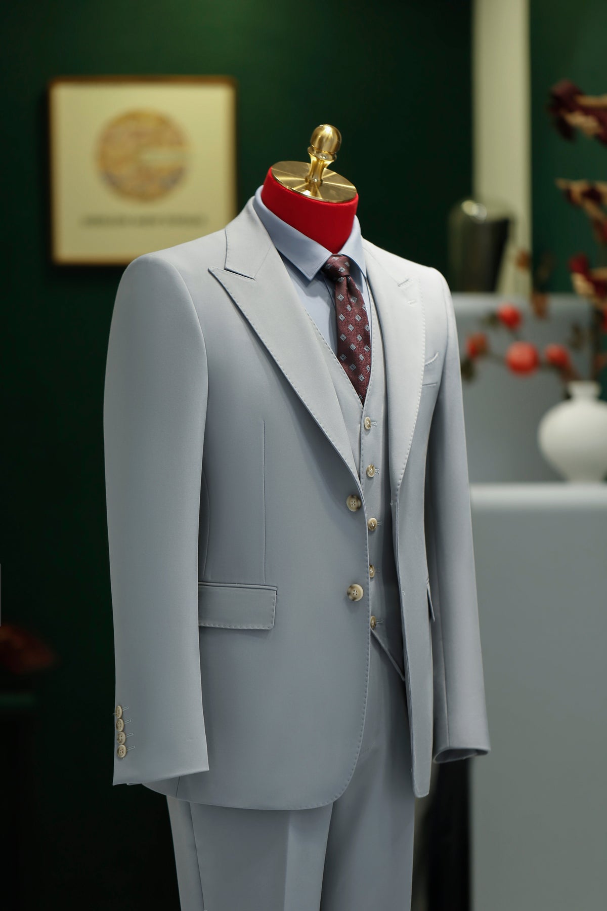 Light Grey Three Piece Wool Suit For Groom And Business Formal (ZD17094)