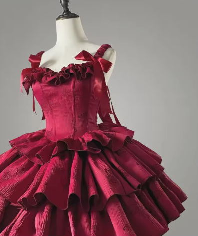 Sweet Satin Multi-Layered Print Floral A Line Homecoming Dress Red Spaghetti Straps Birthday Dress - View 3 | VelvetHem