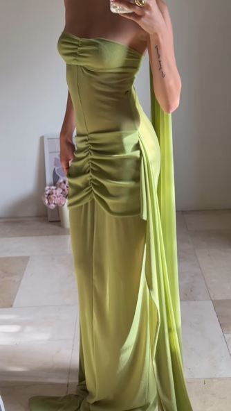 Elegant Green Strapless Ruched Party Dress,Long Prom Evening Dress - View 2 | VelvetHem