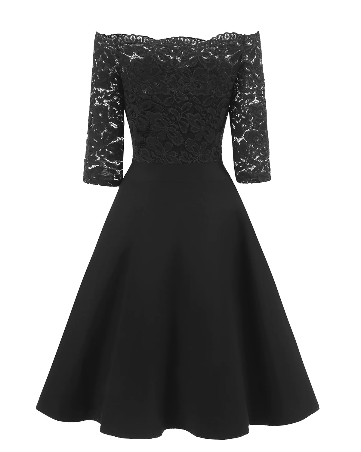 Vintage Short Black Bridesmaid Dresses One Shoulder Lace Party Dress with Sleeves - View 4 | VelvetHem