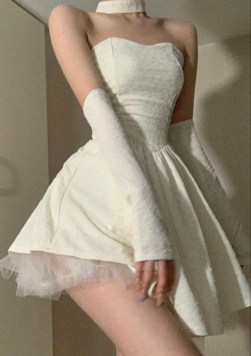 Classy Off White Strapless A Line Tulle Satin Short Prom Dress Formal Birthday Outfits