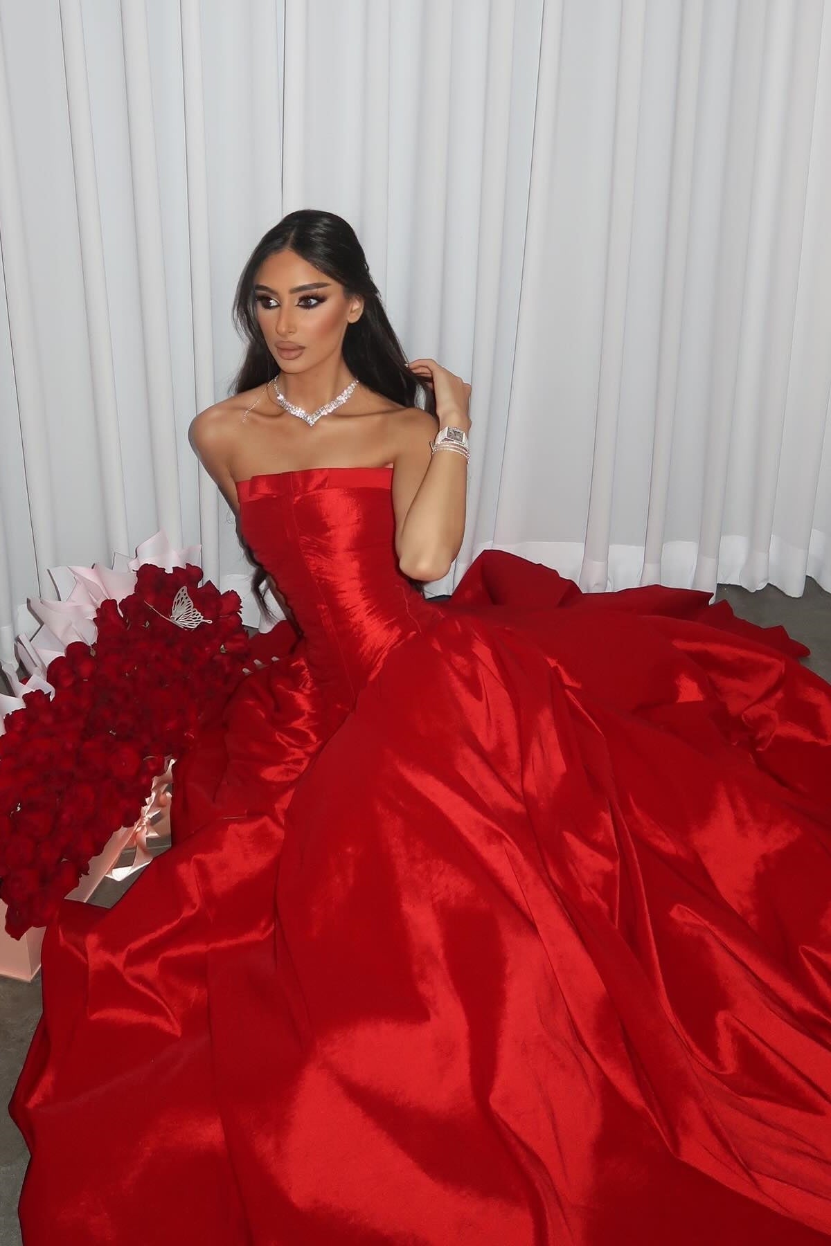 Princess A Line Strapless Red Long Party Dress with Ruffles - View 8 | VelvetHem