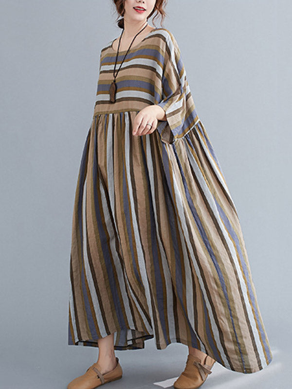 Original Stripe Round-Neck Dress Half Sleeve