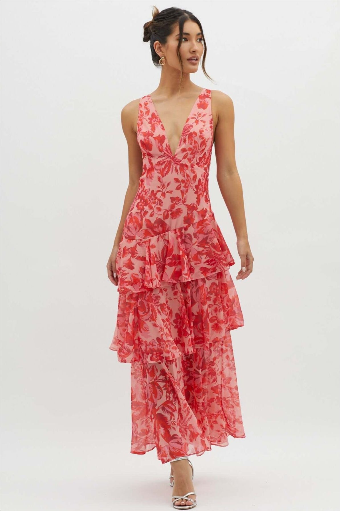 Chiffon Halter Slim Ruffle Maxi Floral Dress