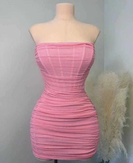 Lovely Pink Strapless Homecoming Dress Sexy Party Dress Club Dress (ZD12376) - VelvetHem