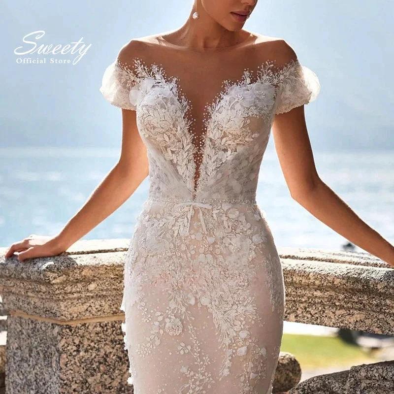 Luxury Detachable 2 In 1 Wedding Mermaid Dress Embroidered Lace On Net With Square Collar Sleeveless Bride Gowns Vestido De Novi (ZD13489)