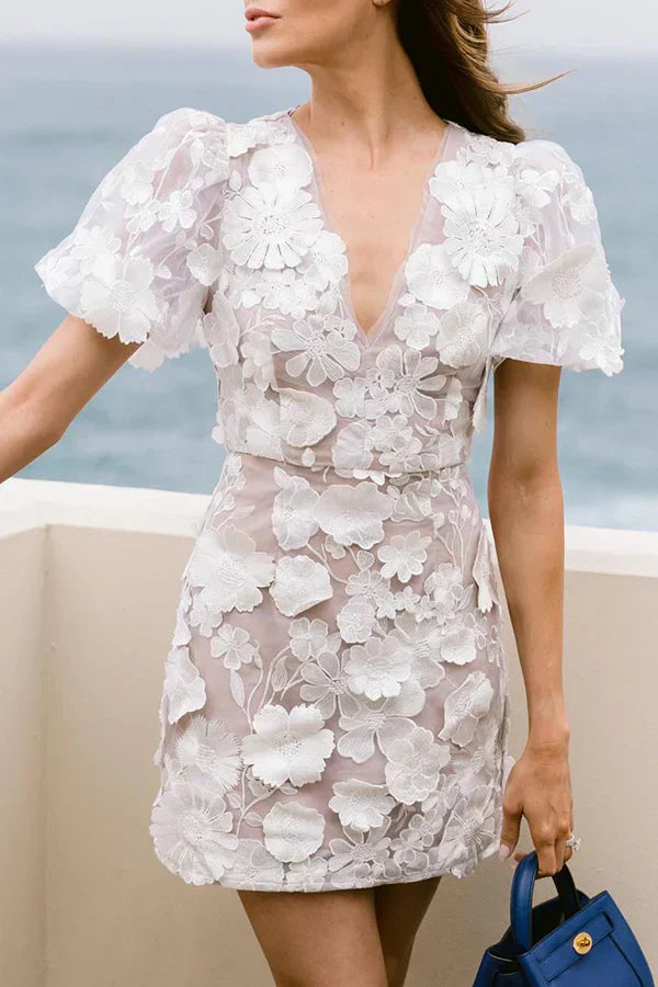 Hazel Floral Mini Dress With Puff Sleeves