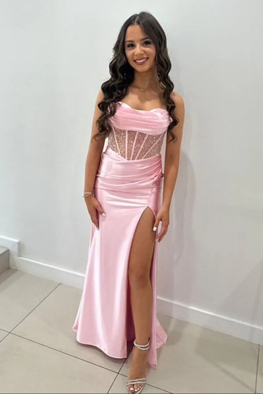 Trendy Mermaid Spaghetti Straps Green Corset Prom Dress with Split Front - View 6 | VelvetHem