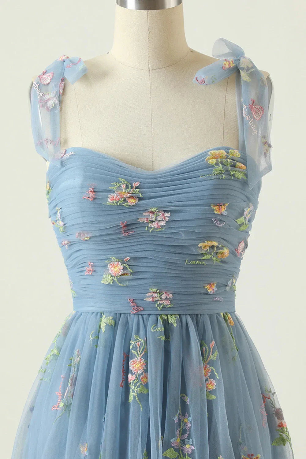 Elegant A Line Spaghetti Straps Champagne Long Prom Dress with Embroidery - View 9 | VelvetHem