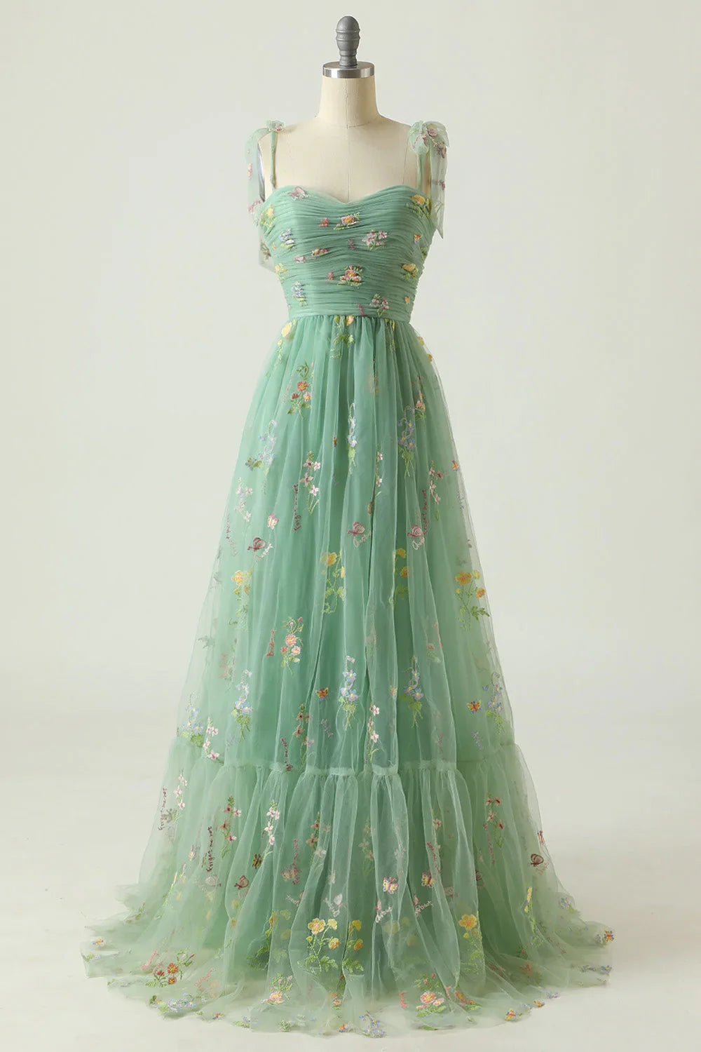 Elegant A Line Spaghetti Straps Champagne Long Prom Dress with Embroidery - View 11 | VelvetHem