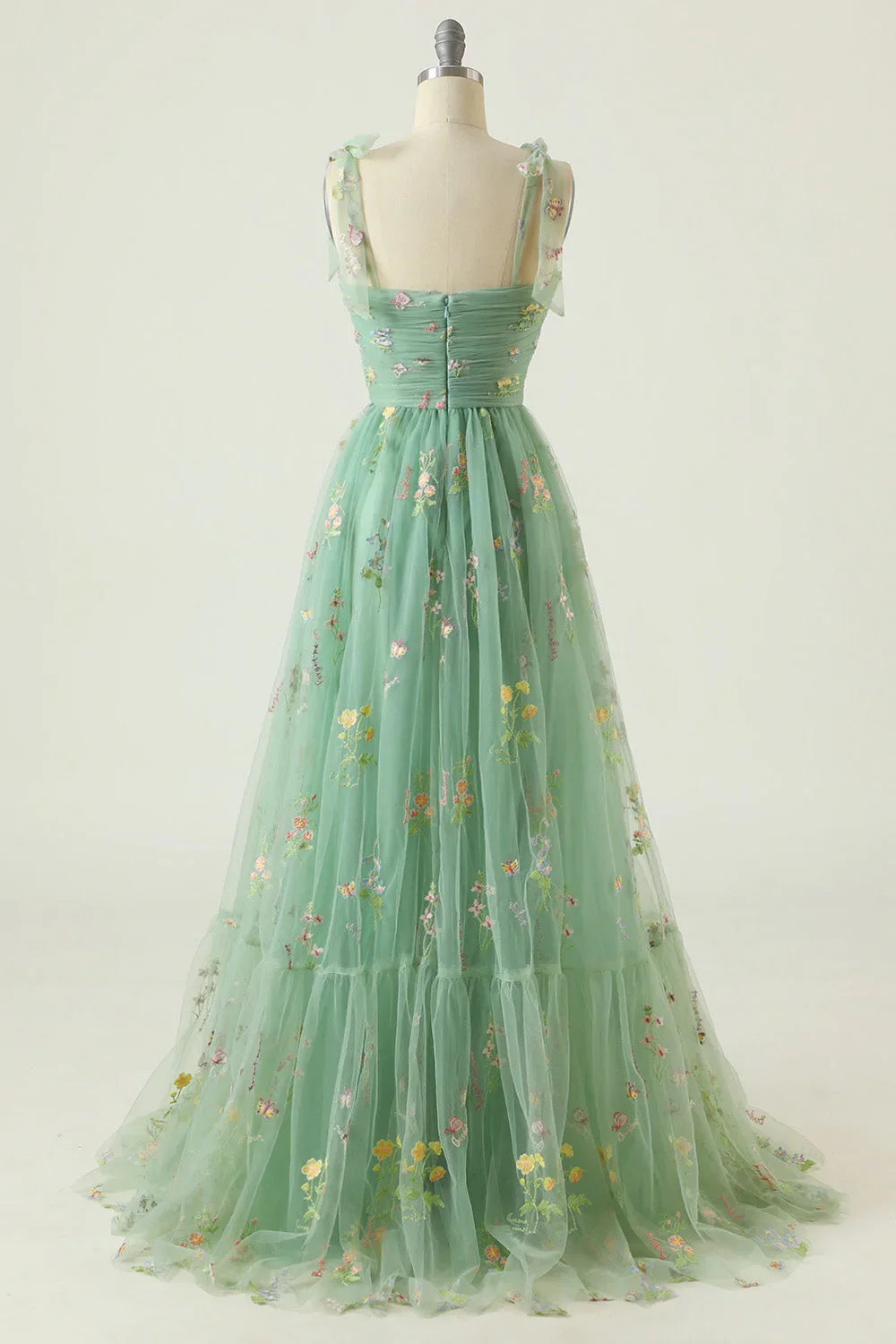 Elegant A Line Spaghetti Straps Champagne Long Prom Dress with Embroidery - View 12 | VelvetHem