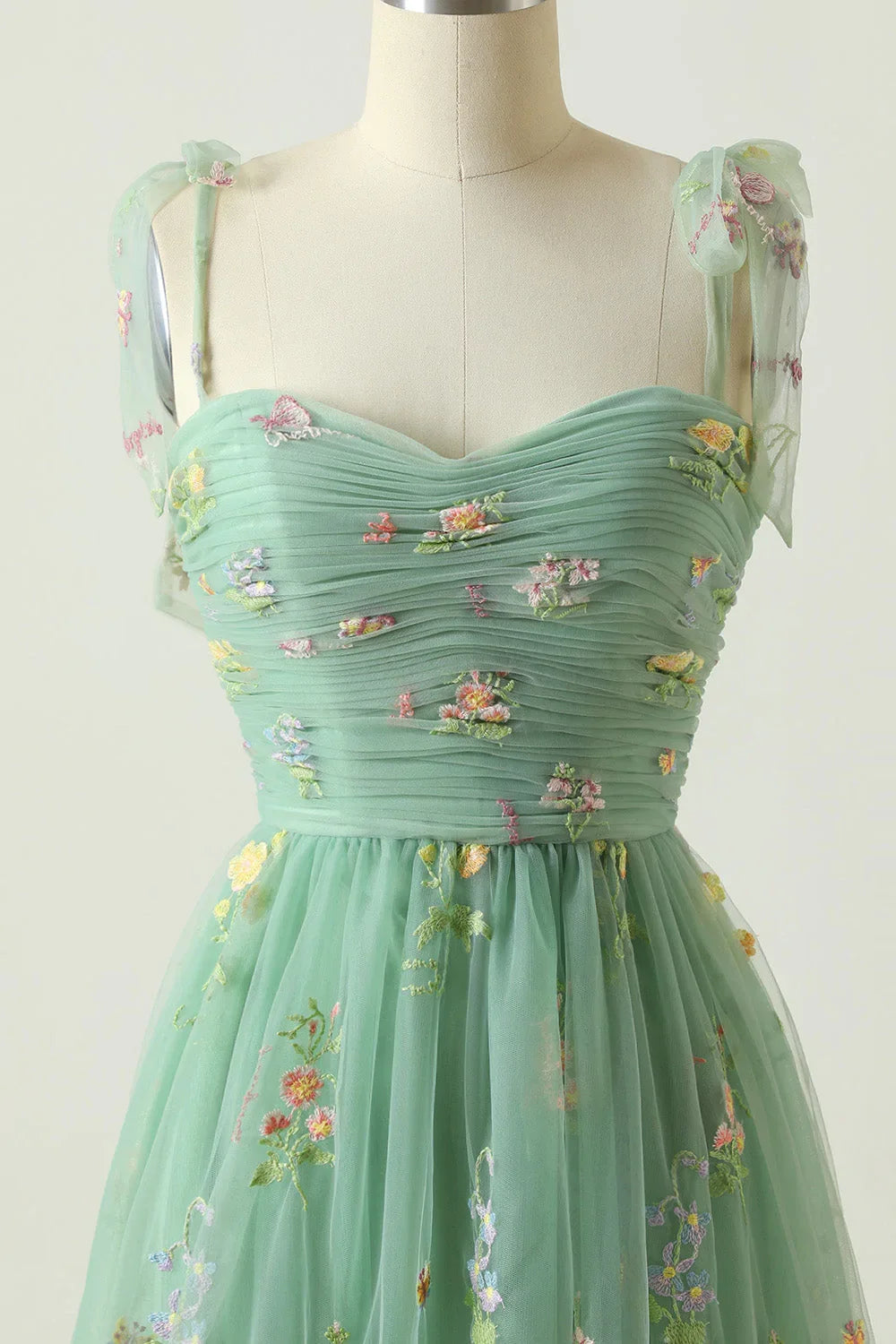 Elegant A Line Spaghetti Straps Champagne Long Prom Dress with Embroidery - View 13 | VelvetHem