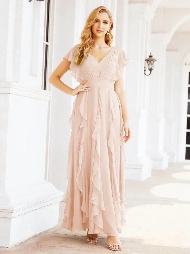 Ruffled Bridesmaid Dresses with Sleeves Long Formal Party Dress 28041 by numbersea