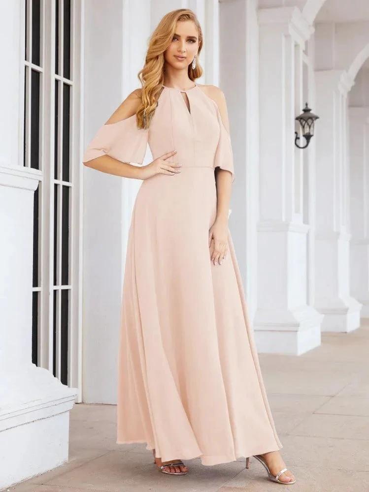 Numbersea Cold Shoulder Bridesmaid Dresses A-Line Long Formal Evening Gowns 28074 by numbersea