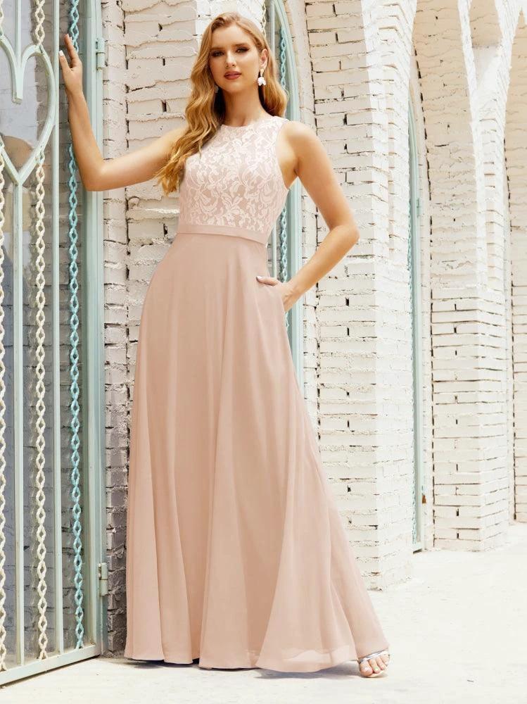 Lace Bridesmaid Dress Floor Length Evening Gowns with Pockets 28017 by numbersea