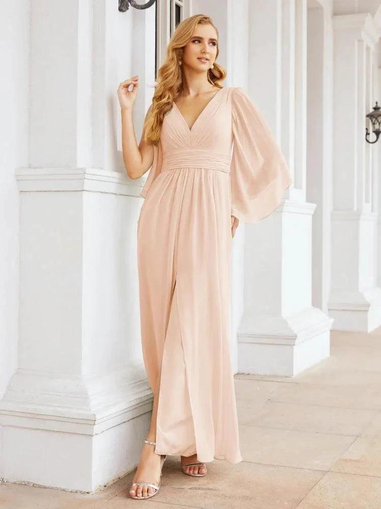 Numbersea Bridesmaid Dresses with Split for Wedding Party Flutter Sleeves 28045 by numbersea