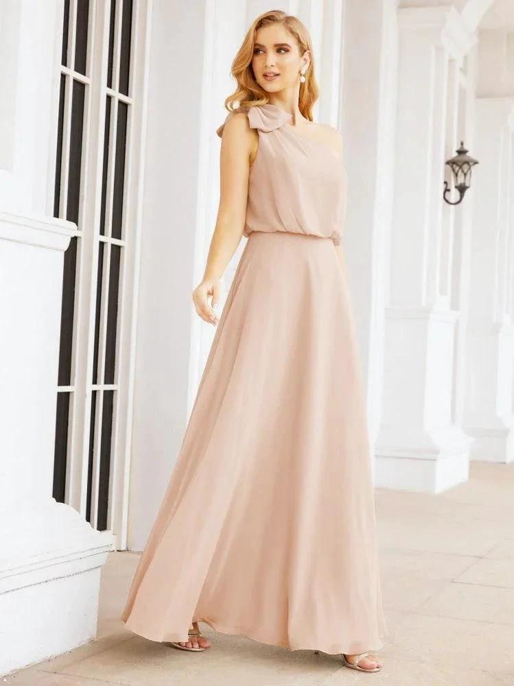 Numbersea Chiffon Ruffled One Shoulder Sleeveless Long Bride Dresses A-line Formal Evening Gown Side Split 28057 by numbersea