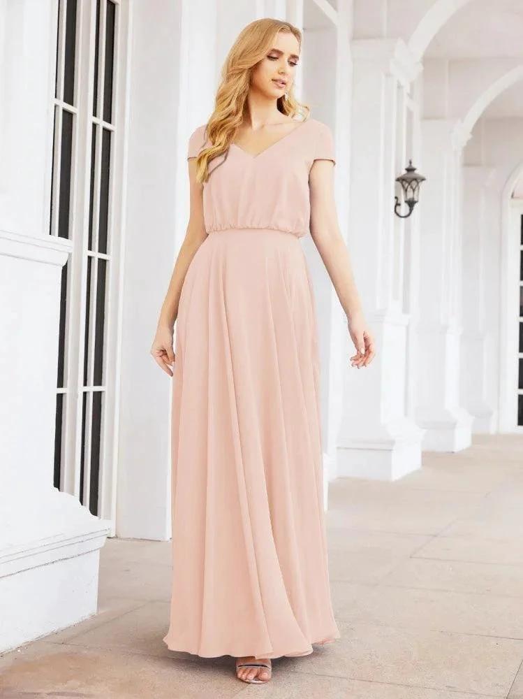 Numbersea V-Neck Bridesmaid Dresses Long Cap Sleeves Prom Evening Formal Gowns 28071 by numbersea