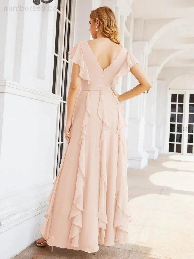 Ruffled Bridesmaid Dresses with Sleeves Long Formal Party Dress 28041 (ZD17030)