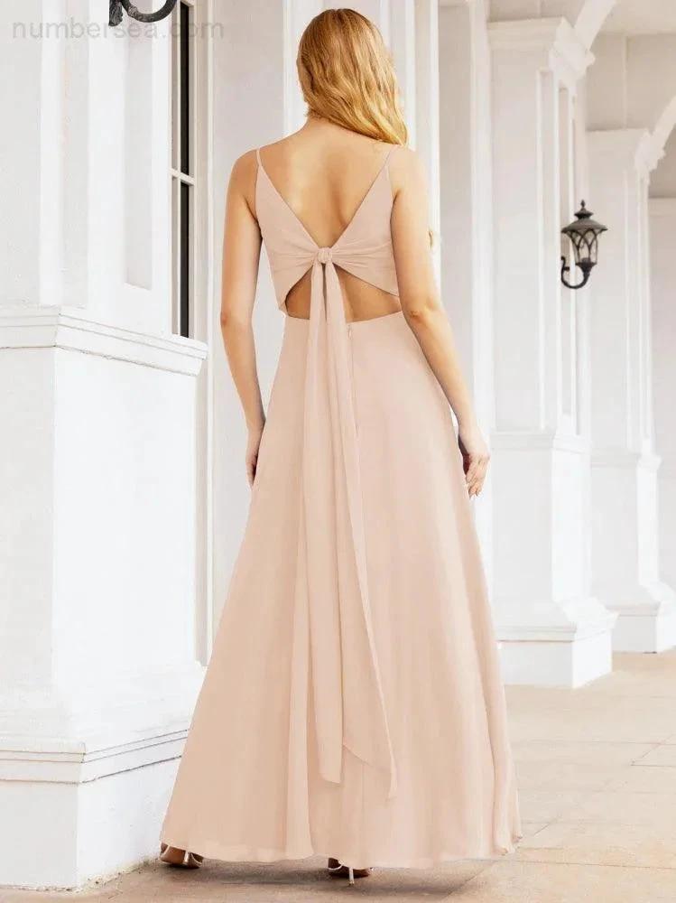 ZapDress Spaghetti Strap Bridesmaid Dresses V Neck Butterfly Back Fromal Evening Party Prom Gown 28036 (ZD17001)