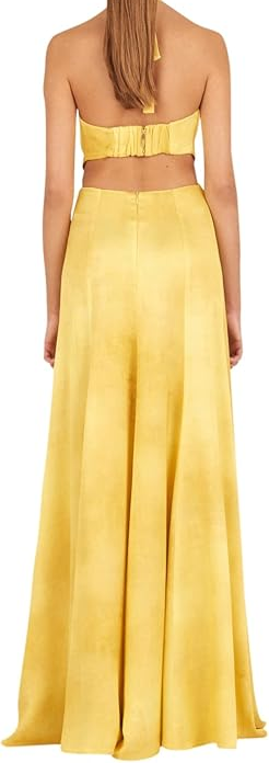 Pretty A line Halter Neckline Long Yellow Prom Dress Evening Dress Formal Dress - View 6 | VelvetHem