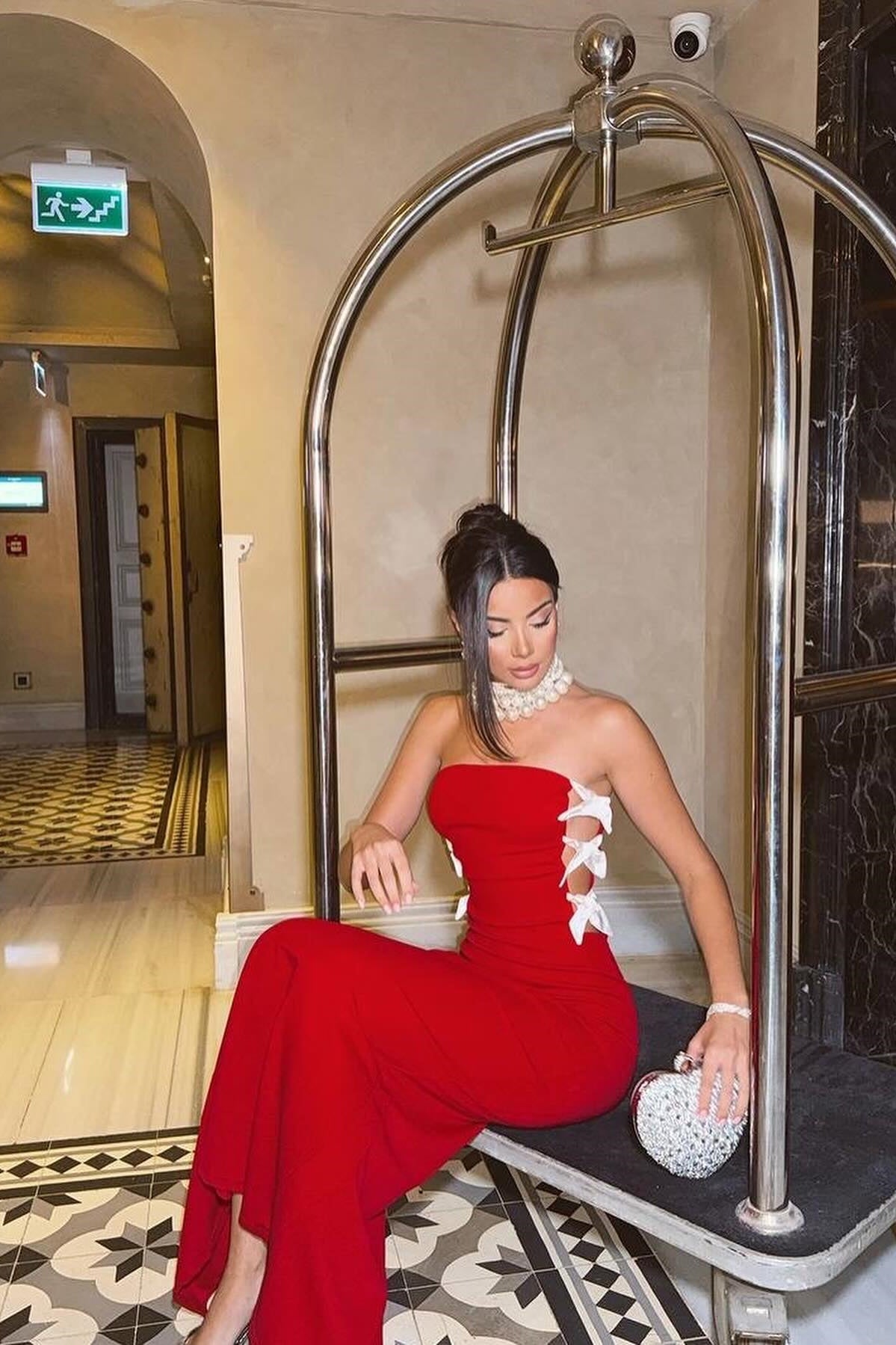 Sexy Sheath Strapless Red Long Party Dress with Bowknot