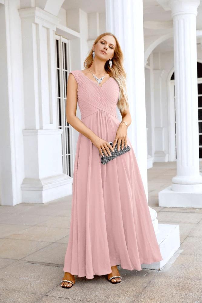 Ladies Chiffon V Neck Sleeveless Floor Length Bridesmaid Evening Dress Wedding Party Evening Dress 28126 by numbersea