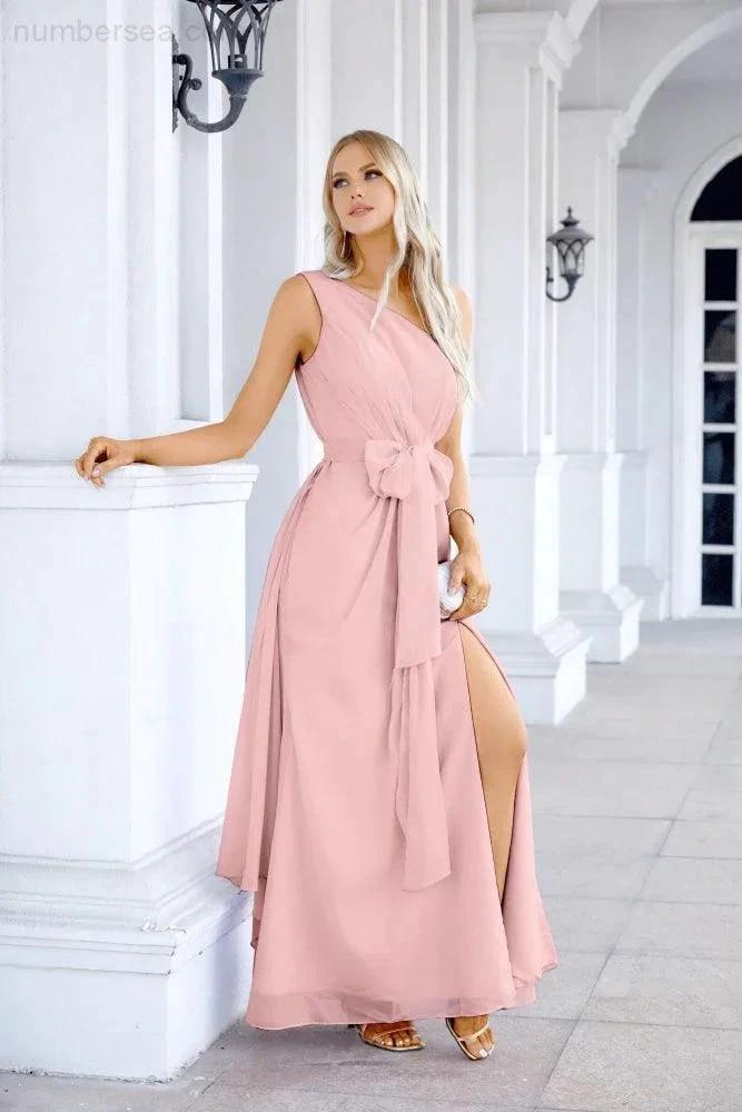 Ladies Chiffon One Shoulder Bridesmaid Evening Dress Wedding Party Evening Dress 28133 (ZD17003)