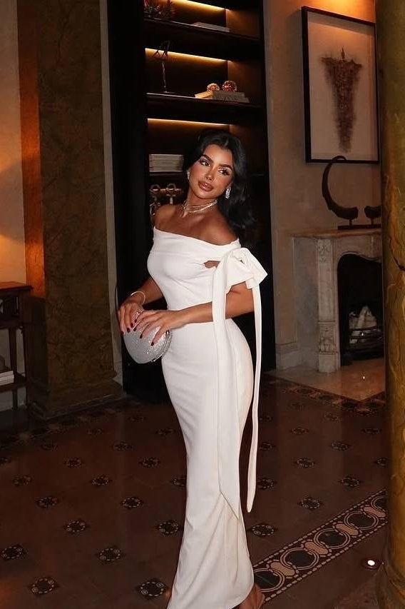 Elegant Mermaid Off the Shoulder White Long Party Dress with Bowknot