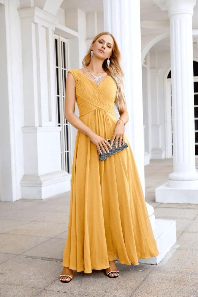 Ladies Chiffon V Neck Sleeveless Floor Length Bridesmaid Evening Dress Wedding Party Evening Dress 28126 by numbersea