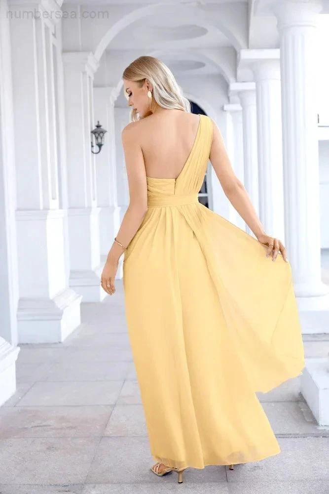Ladies Chiffon One Shoulder Bridesmaid Evening Dress Wedding Party Evening Dress 28133 (ZD17003)