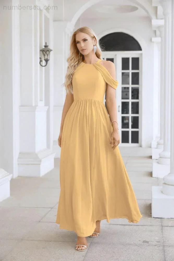 Ladies Chiffon Off Shoulder Swing Sleeve Front Slit Bridesmaid Evening Dress Wedding Party Evening Dress 28117 (ZD17011)
